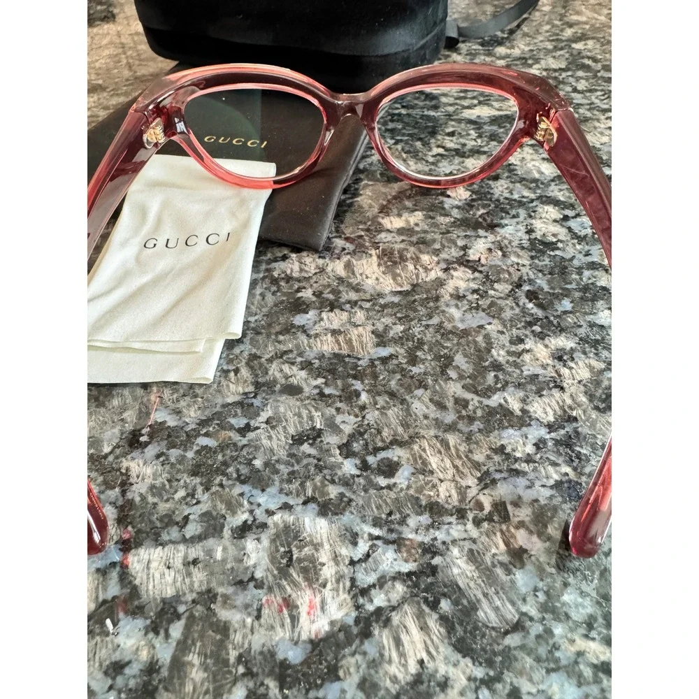 Gucci‎ GG1598O Pink Burgundy Cat Eye Optical Glasses Frames Gold Interlocking GG